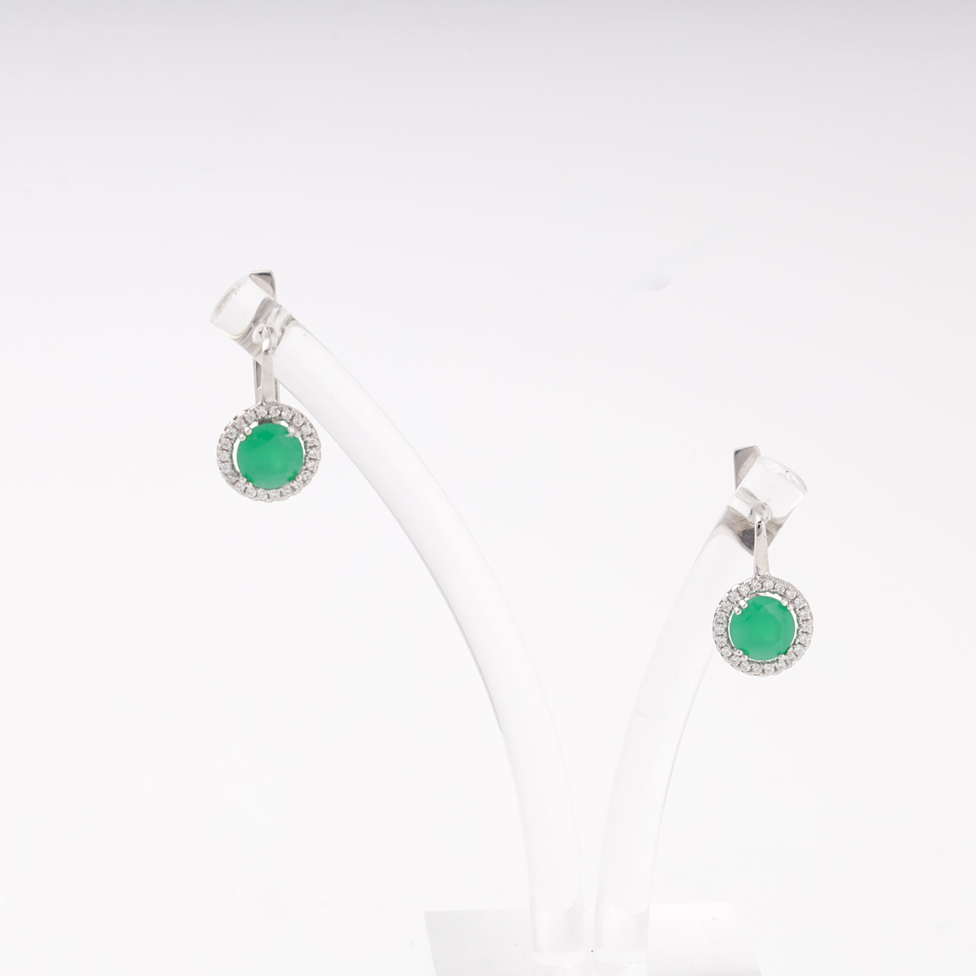 Silver 925 earrings with green cubic zirconia and halo — Kabluchka