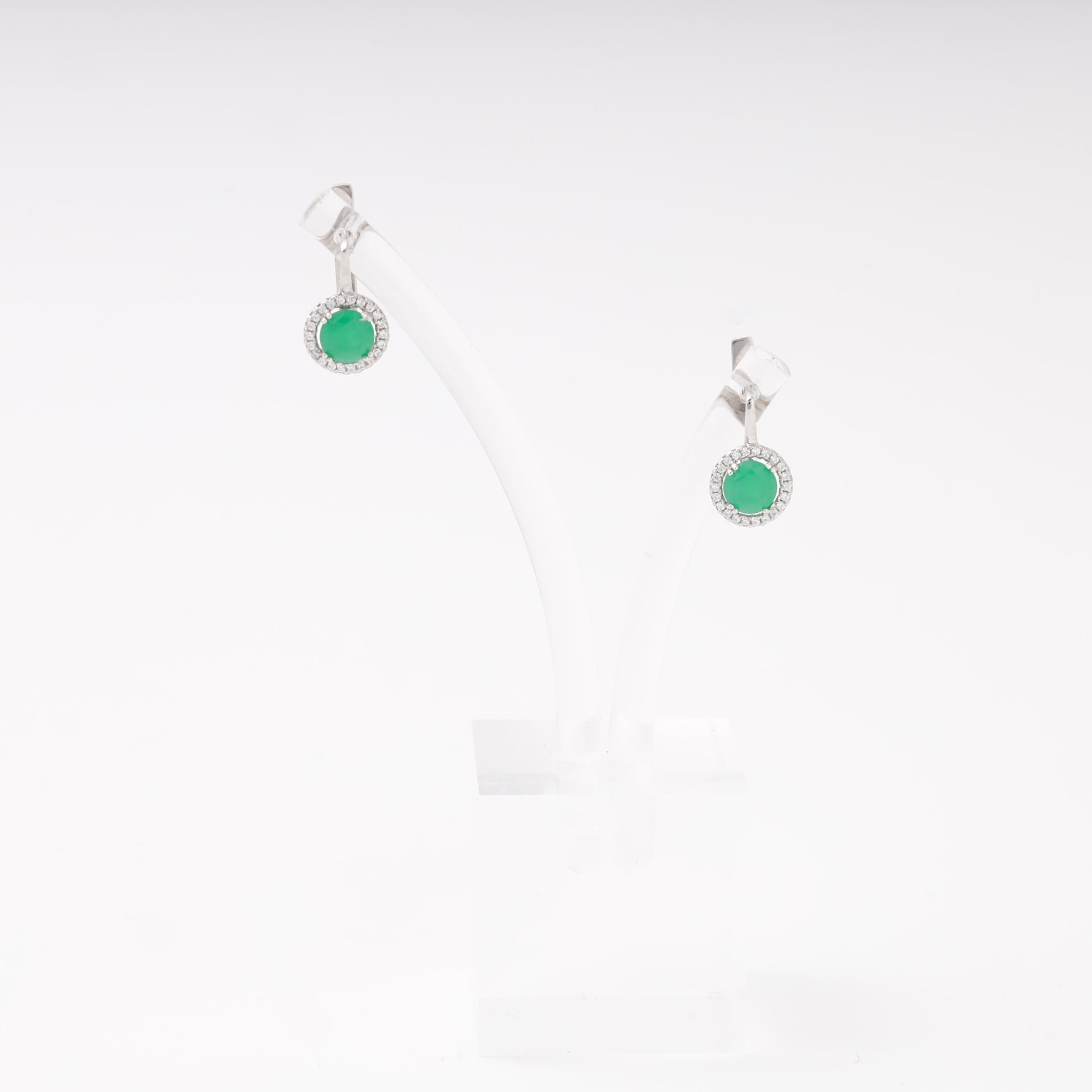Green cubic zirconia halo earrings in silver 925 — Kabluchka