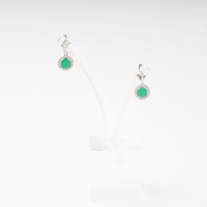 Green cubic zirconia halo earrings in silver 925 — Kabluchka