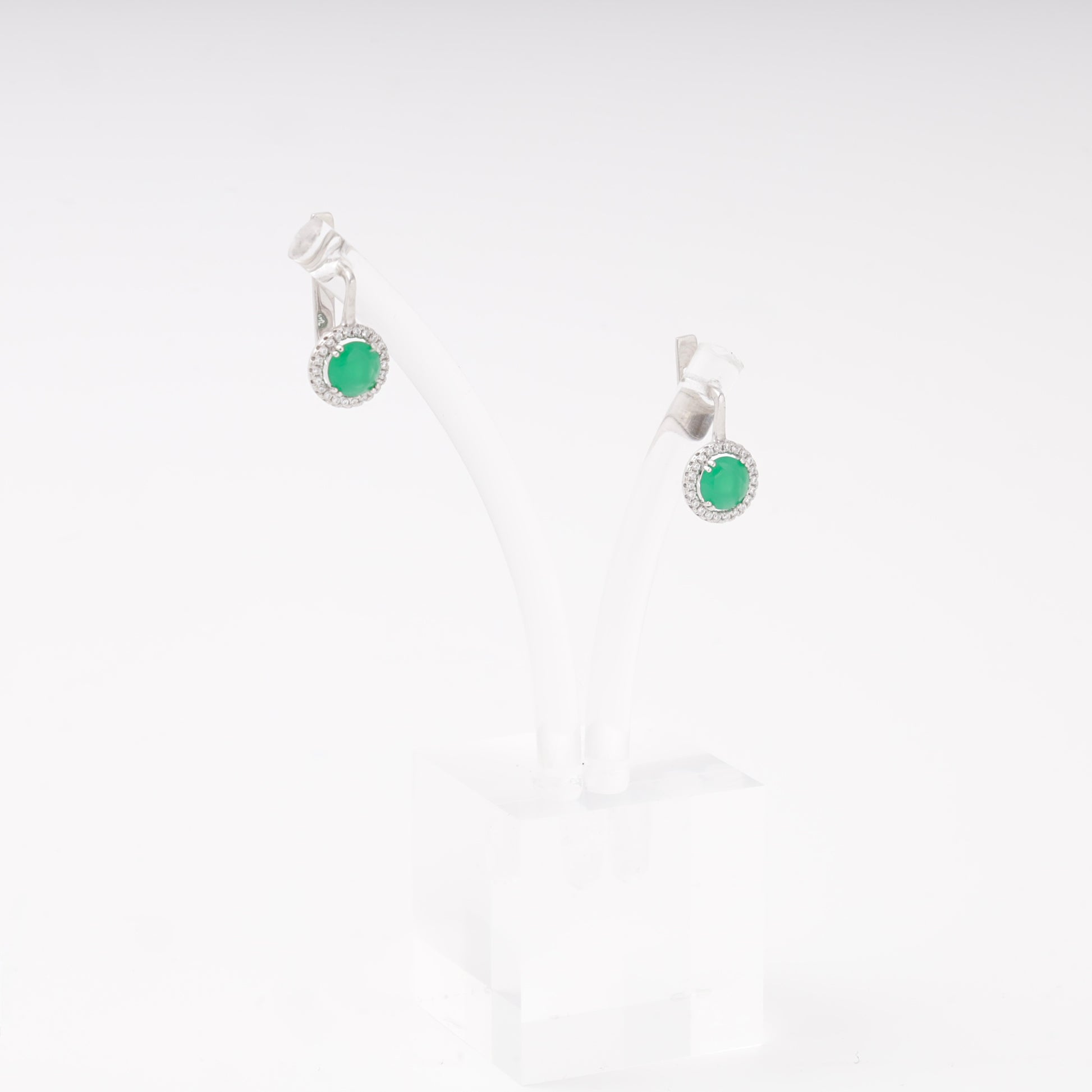 Silver 925 green CZ halo earrings detail — Kabluchka