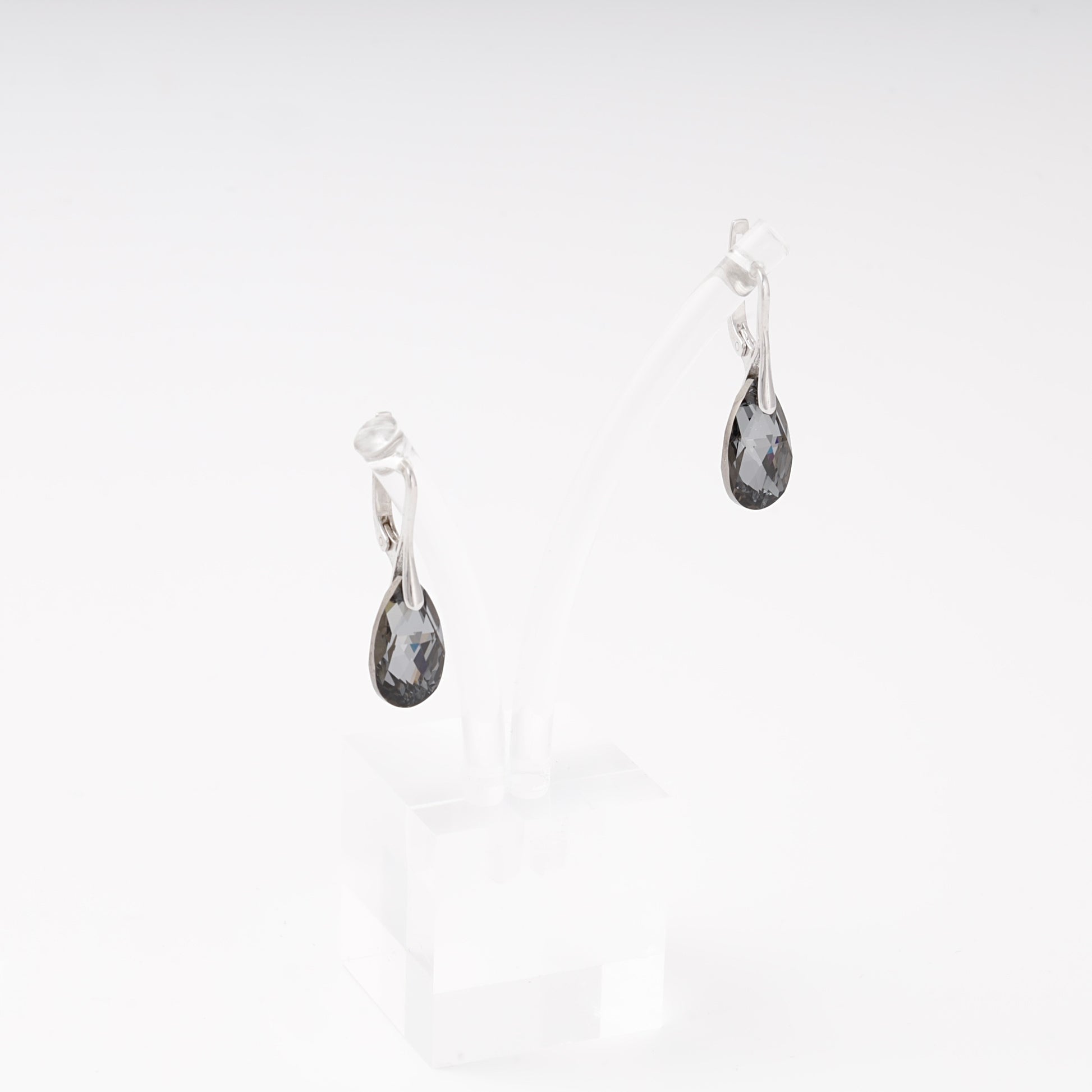 Smoky grey Swarovski teardrop earrings silver 925 — Kabluchka