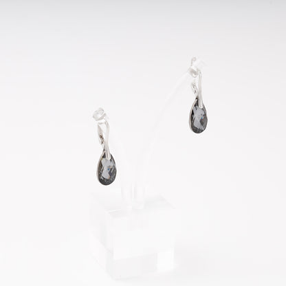 Smoky grey Swarovski teardrop earrings silver 925 — Kabluchka
