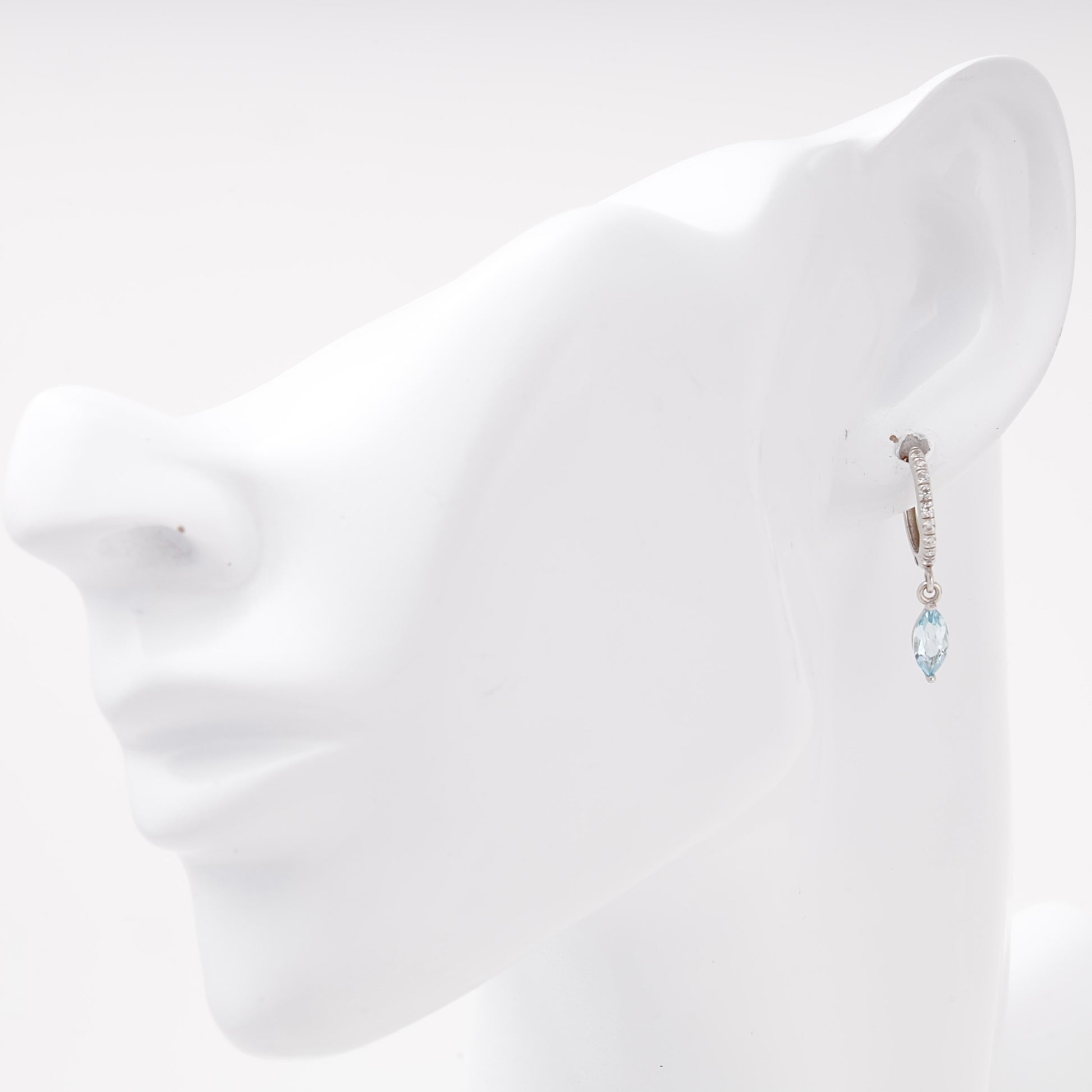 Silver 925 huggie earrings with cubic zirconia and blue topaz — Kabluchka