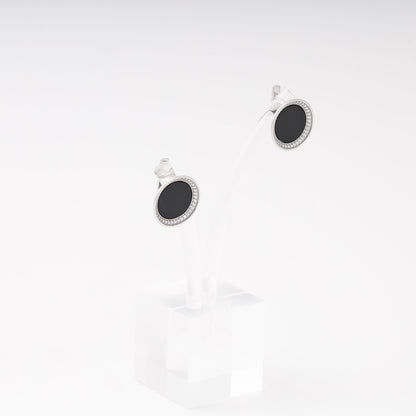 Silver 925 round black onyx earrings, front view — Kabluchka