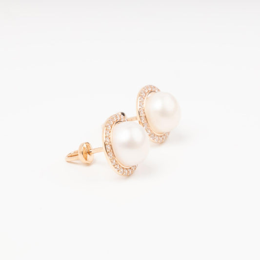 Gold pearl halo stud earrings pair rose gold | Kabluchka