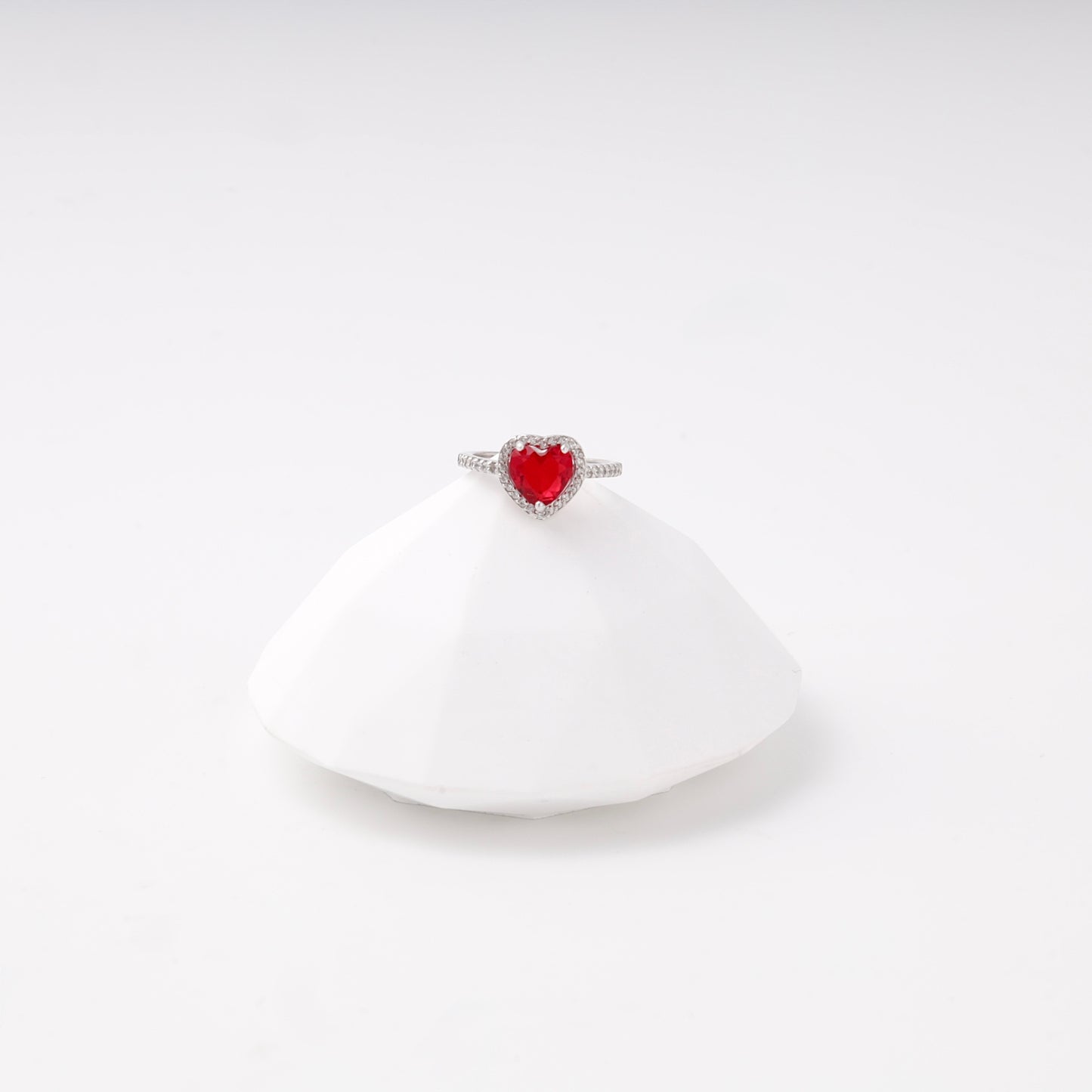 Silver 925 red heart CZ ring with halo — view 1 — Kabluchka