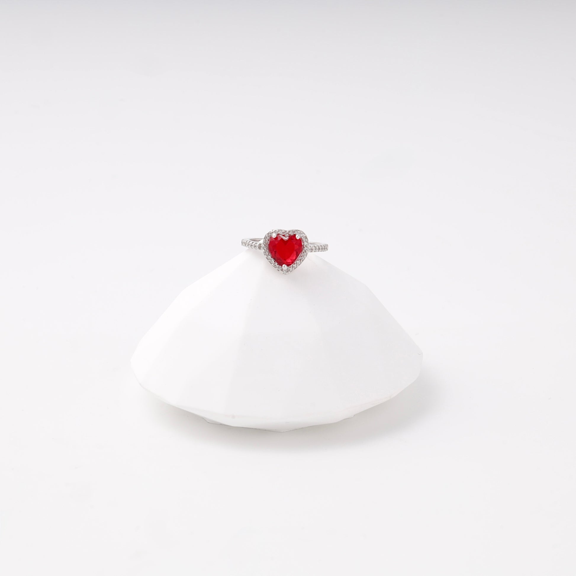 Silver 925 red heart CZ ring with halo — view 1 — Kabluchka