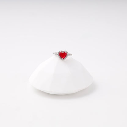 Silver 925 red heart CZ ring with halo — view 1 — Kabluchka