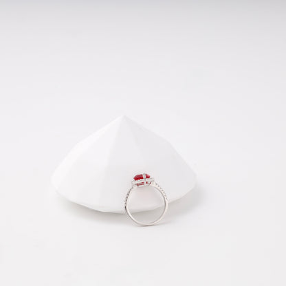 Silver 925 red heart CZ ring with halo — view 4 — Kabluchka