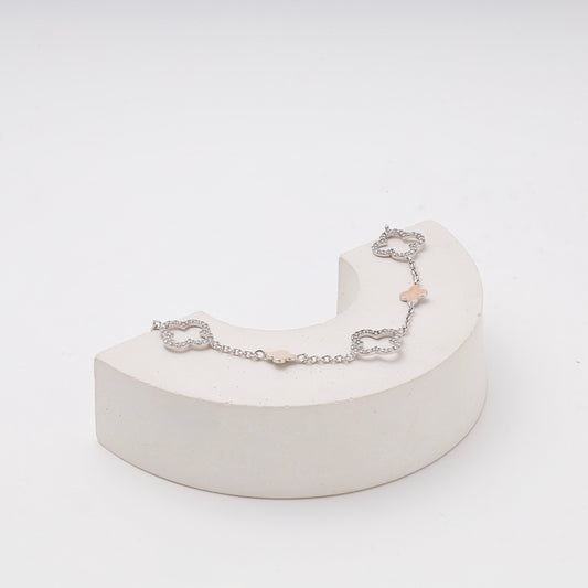 Silver 925 Station Bracelet Clover CZ Rose Gold on display — Kabluchka