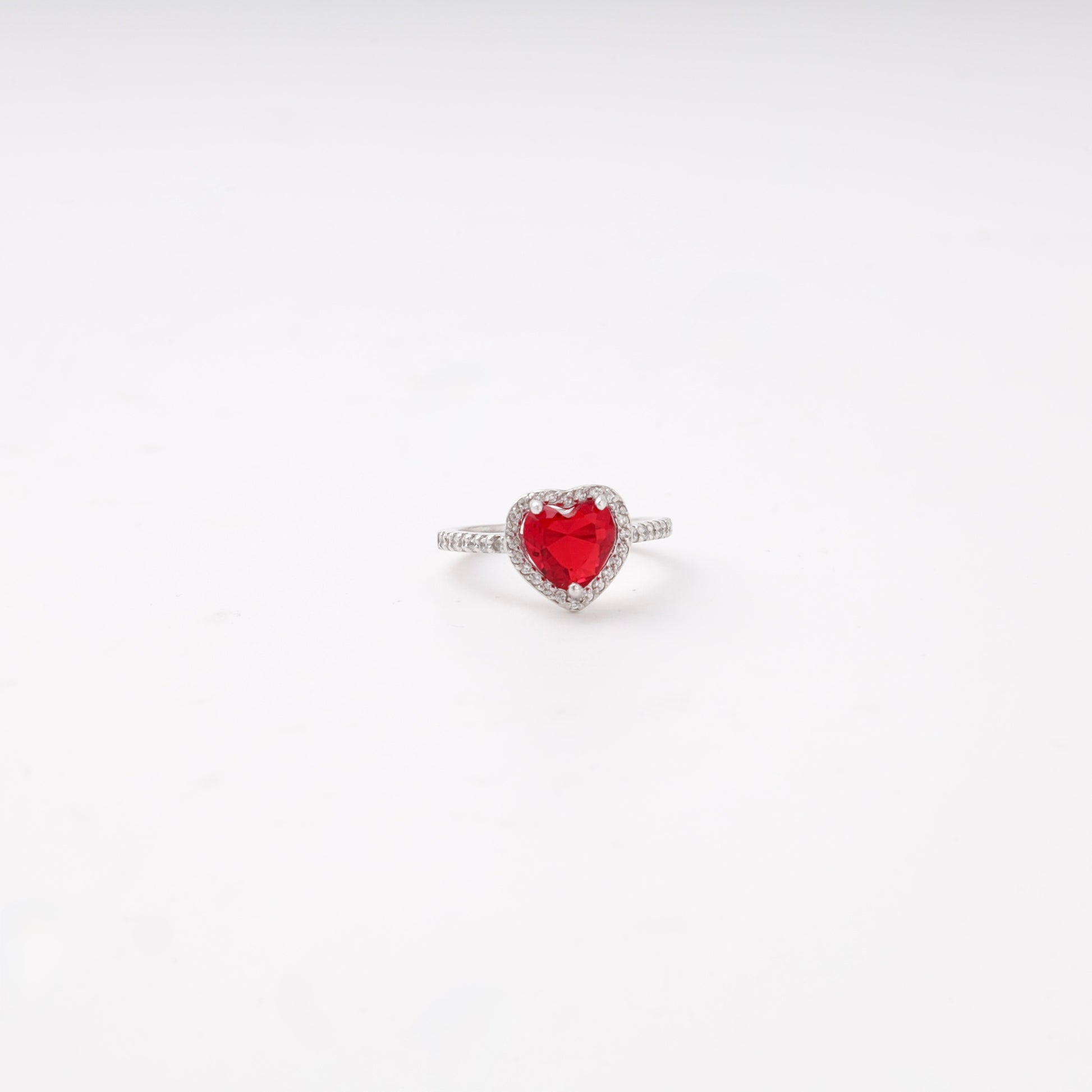 Silver 925 red heart CZ ring with halo — view 3 — Kabluchka