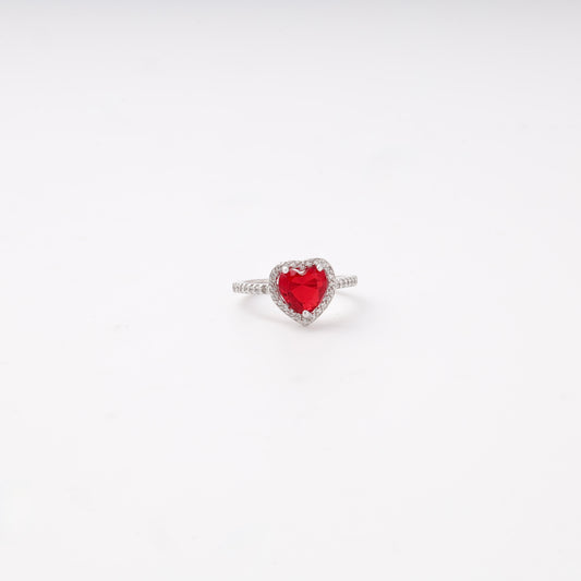 Silver 925 red heart CZ ring with halo — view 3 — Kabluchka