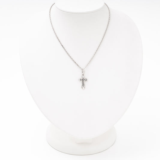Silver children crucifix pendant front view, Kabluchka