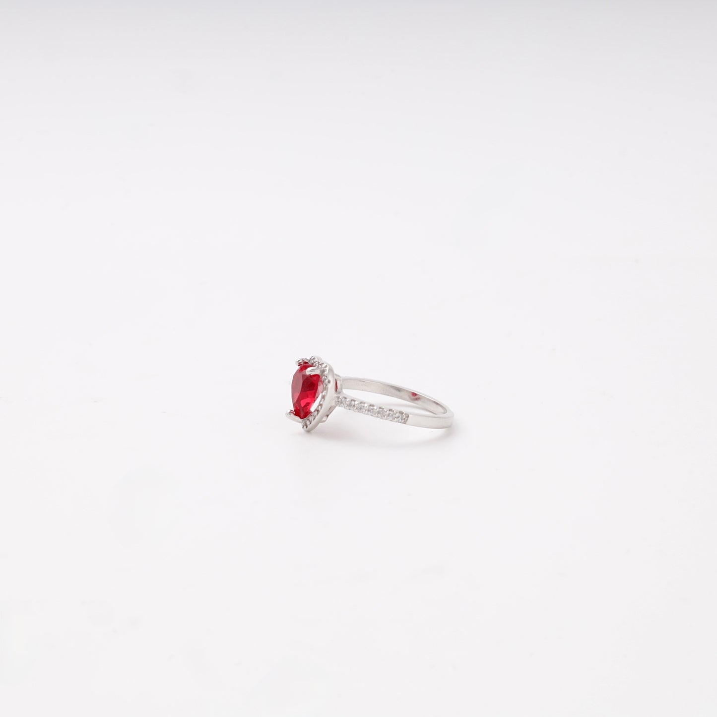 Silver 925 red heart CZ ring with halo — view 2 — Kabluchka