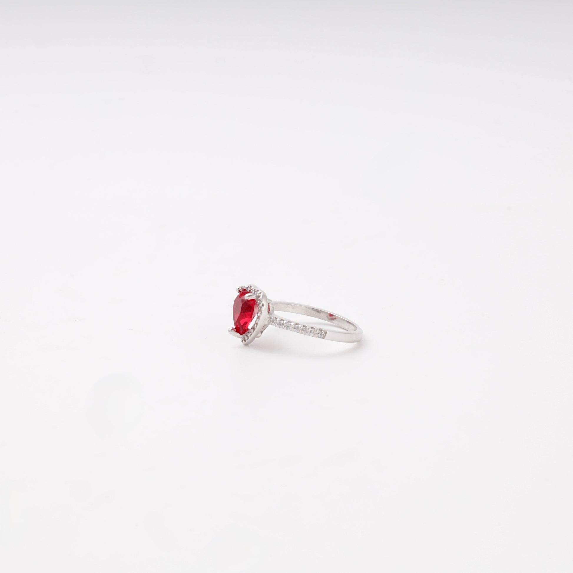 Silver 925 red heart CZ ring with halo — view 2 — Kabluchka