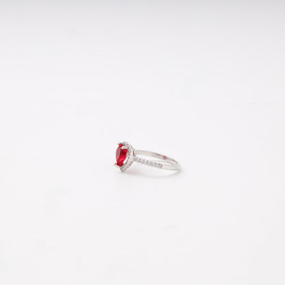 Silver 925 red heart CZ ring with halo — view 2 — Kabluchka