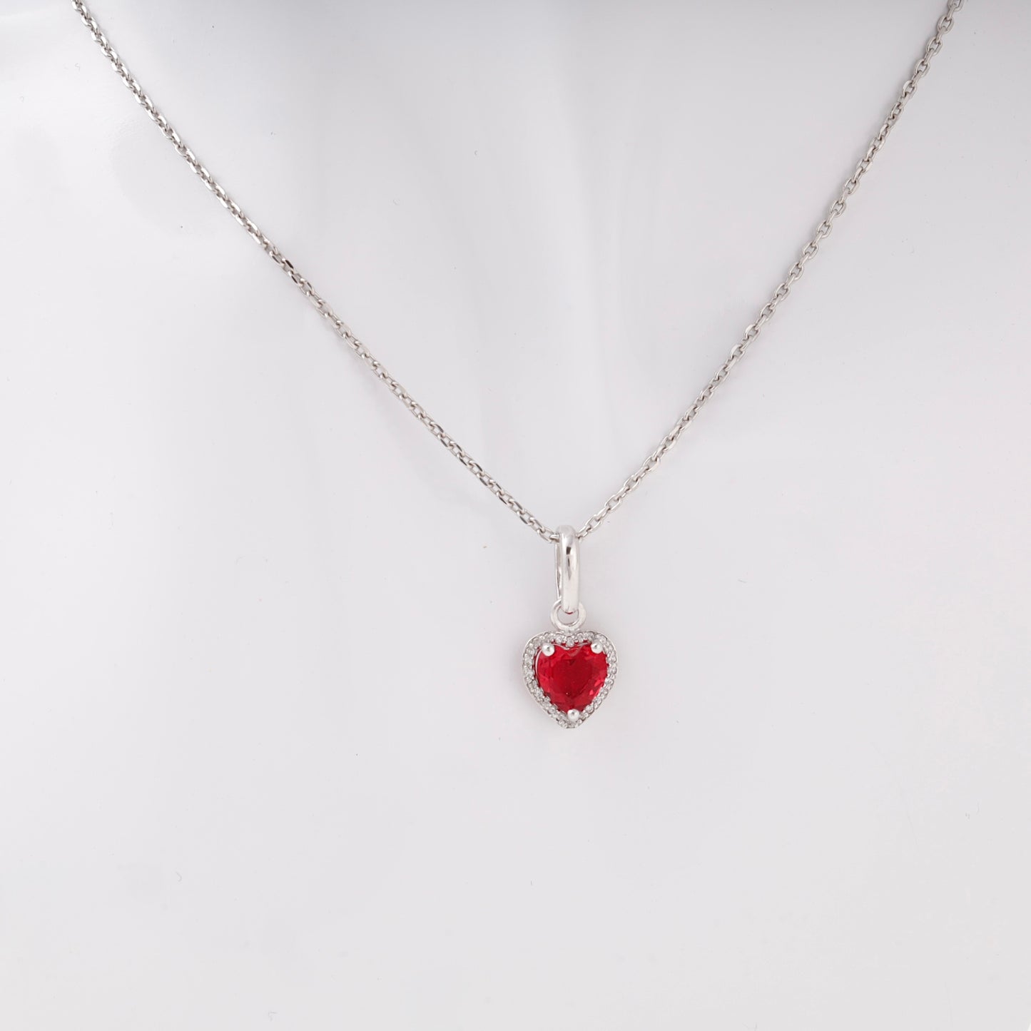 Silver 925 red heart CZ pendant with halo — view 1 — Kabluchka
