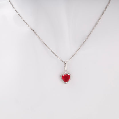 Silver 925 red heart CZ pendant with halo — view 1 — Kabluchka