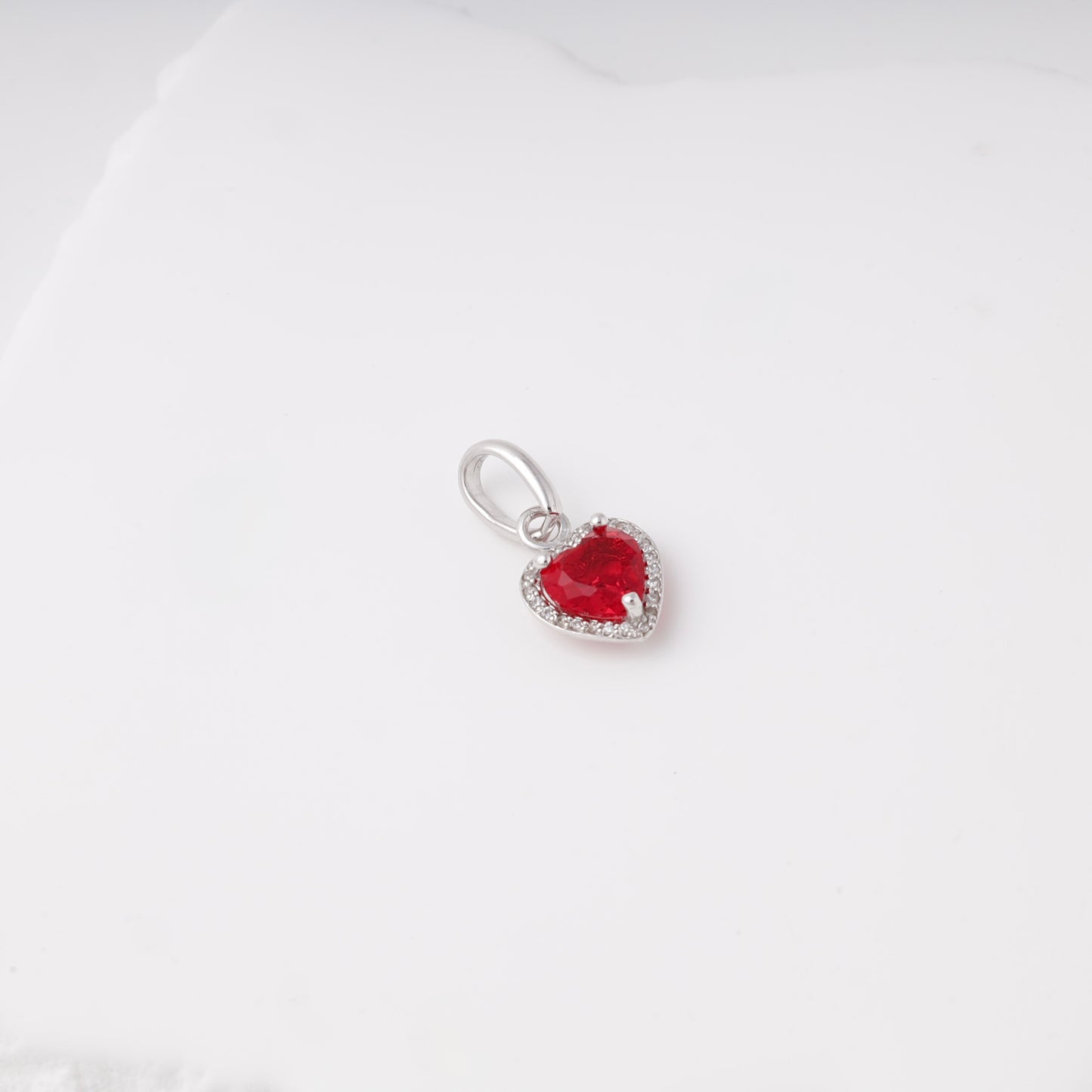 Silver 925 red heart CZ pendant with halo — view 4 — Kabluchka