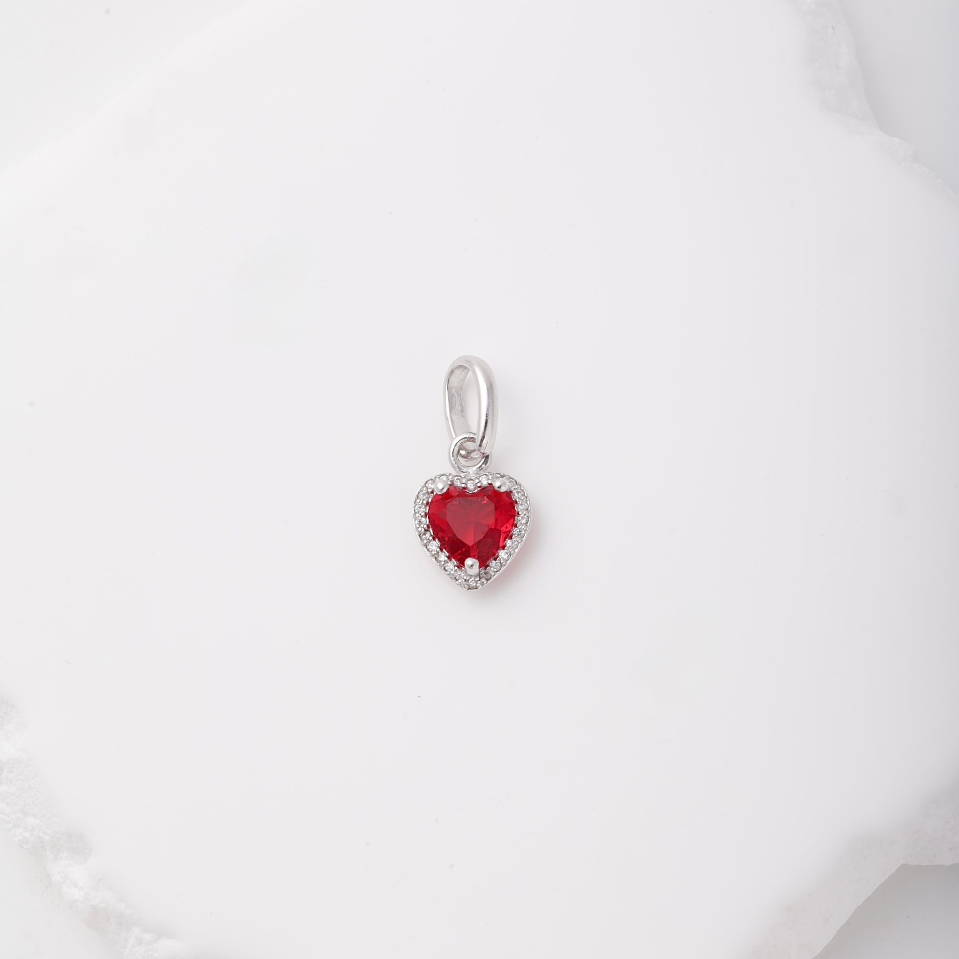Silver 925 red heart CZ pendant with halo — view 3 — Kabluchka