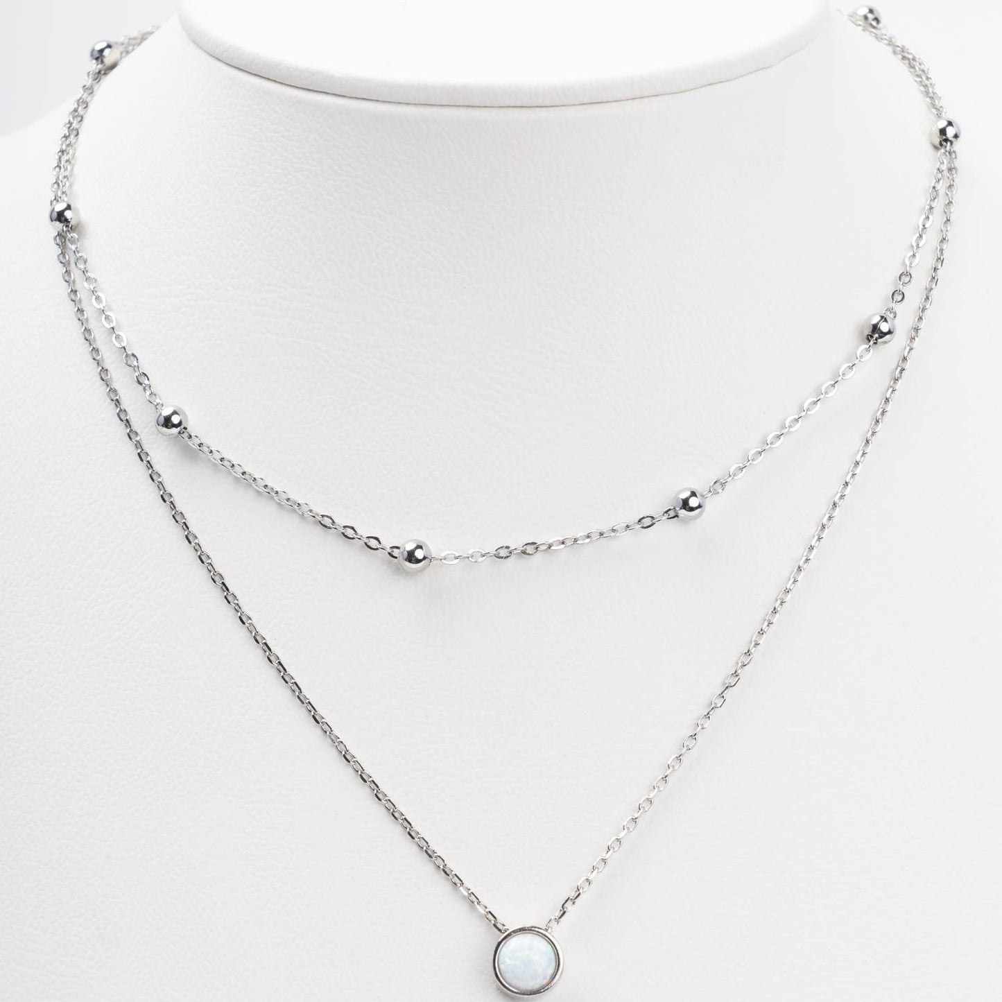 Double Layer Silver Necklace with Opal 925 - View 3 | Jewelry Store Kabluchka