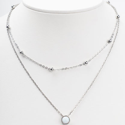 Double Layer Silver Necklace with Opal 925 - View 3 | Jewelry Store Kabluchka