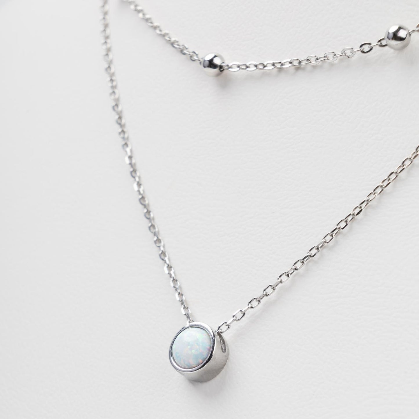Double Layer Silver Necklace with Opal 925 - View 4 | Kabluchka