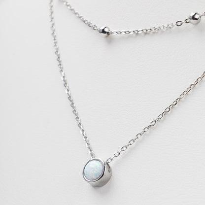 Double Layer Silver Necklace with Opal 925 - View 4 | Kabluchka