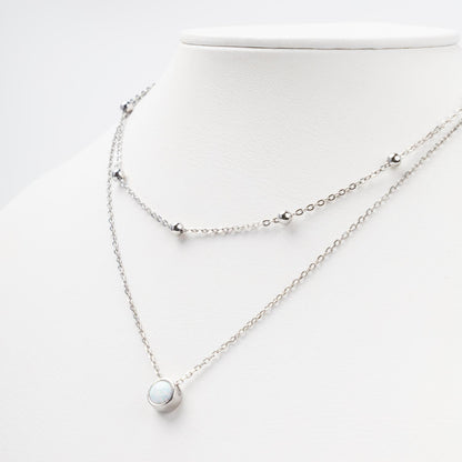 Double Layer Silver Necklace with Opal 925 - View 5 | Jewelry Store Kabluchka