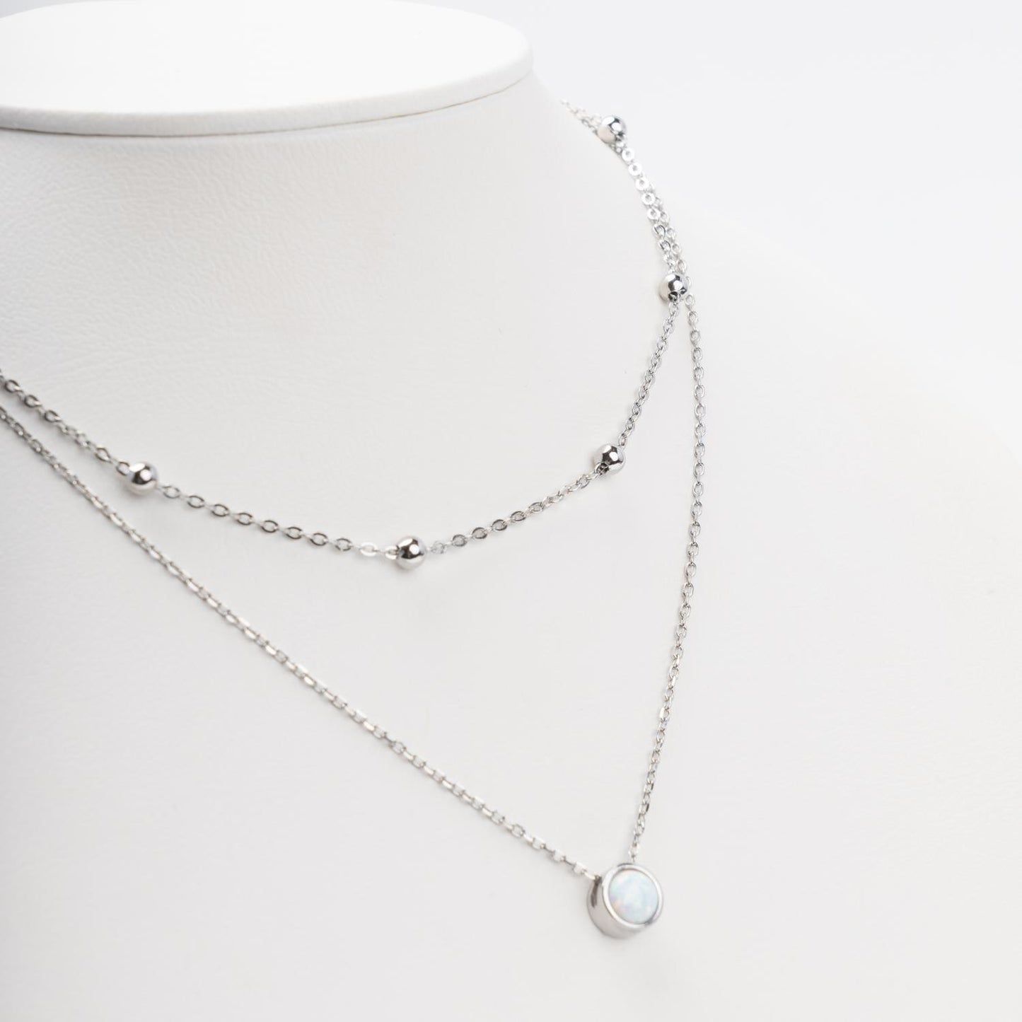 Silver 925 Layered Necklace with White Opal - Tag | Kabluchka