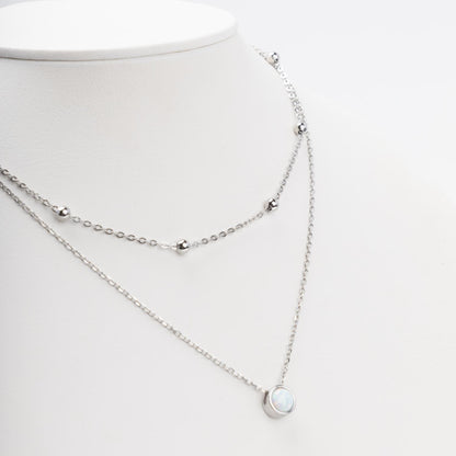Silver 925 Layered Necklace with White Opal - Tag | Kabluchka