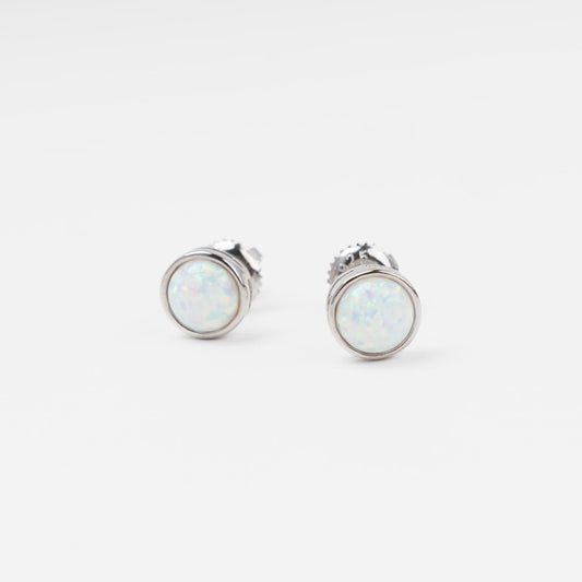 Silver stud earrings with opal, 925 sterling silver, rhodium plated | Kabluchka