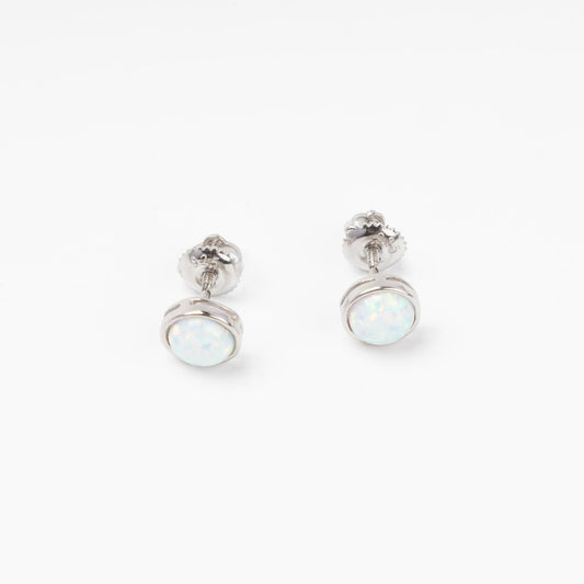 Silver opal stud earrings pair view | Kabluchka jewelry store