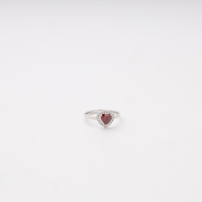 Silver 925 red heart cubic zirconia halo ring, front view — Kabluchka