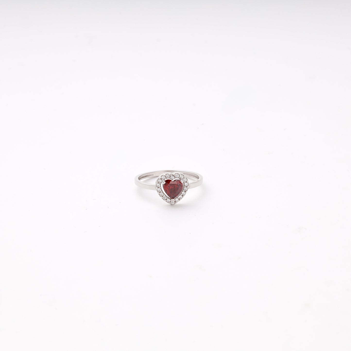 Silver 925 heart halo ring with red cubic zirconia — Kabluchka