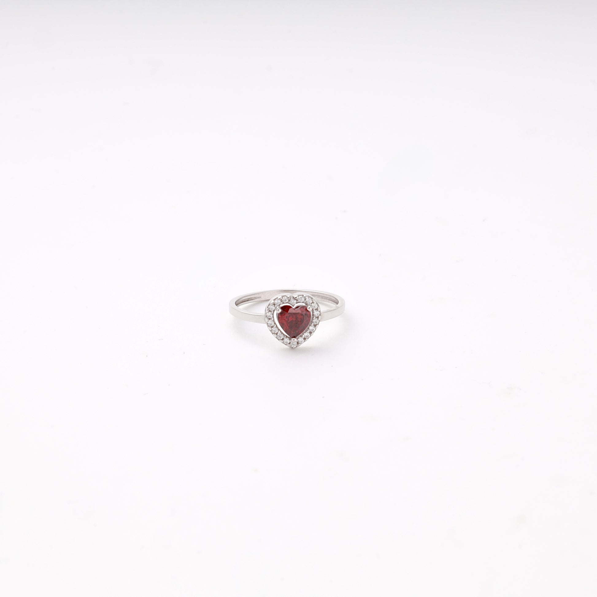 Silver 925 heart halo ring with red cubic zirconia — Kabluchka