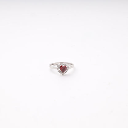 Silver 925 heart halo ring with red cubic zirconia — Kabluchka