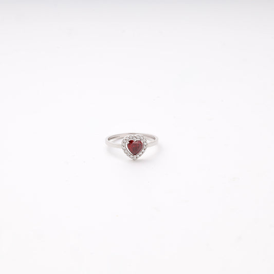 Silver 925 heart halo ring with red cubic zirconia — Kabluchka