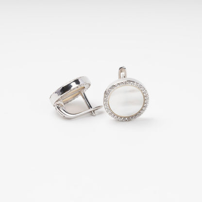 Silver 925 round earrings with mother-of-pearl side view | Jewelry Store Kabluchka