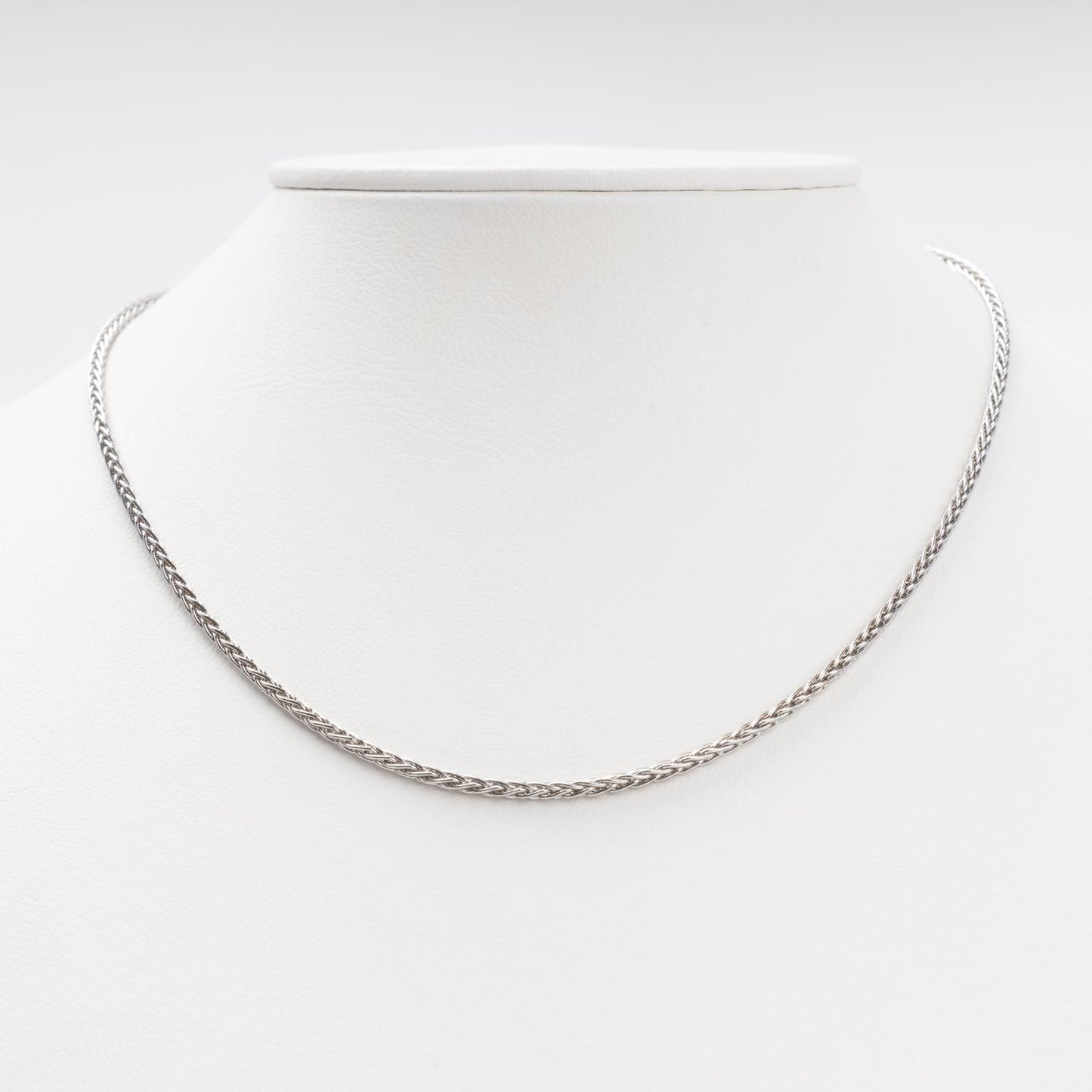 Rhodium-plated silver 925 wheat chain necklace on white background | Jewelry Store Kabluchka