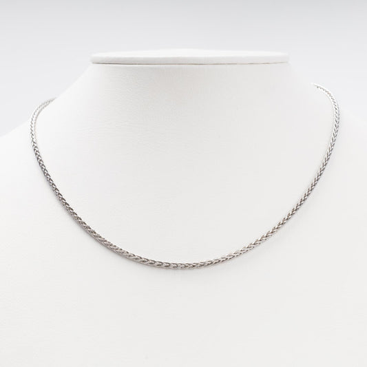 Rhodium-plated silver 925 wheat chain necklace on white background | Jewelry Store Kabluchka