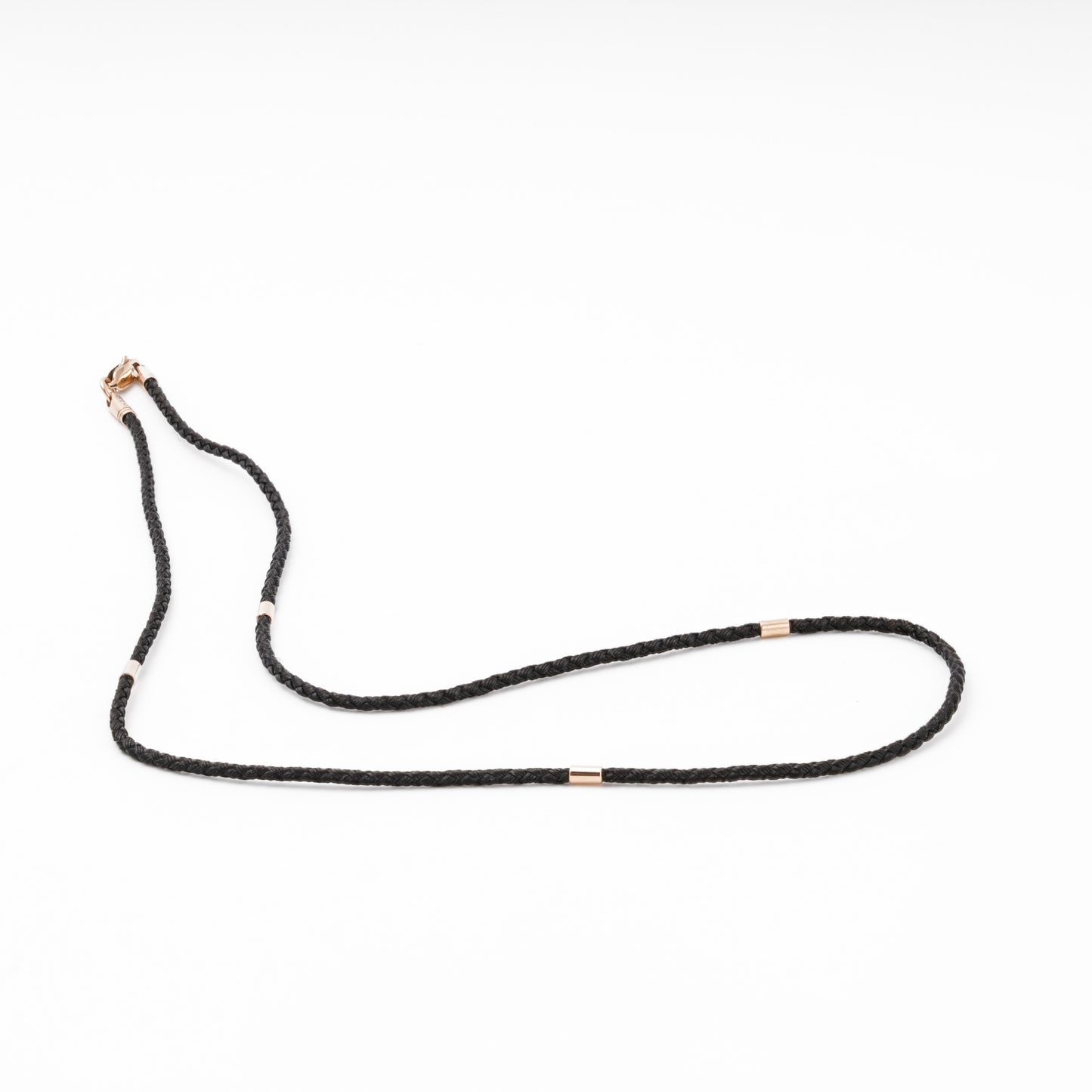 Full view black cord necklace with rose gold separators — Kabluchka