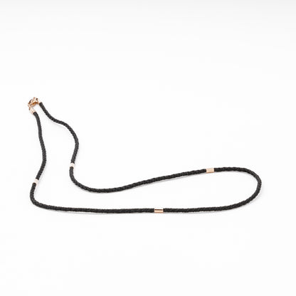 Full view black cord necklace with rose gold separators — Kabluchka