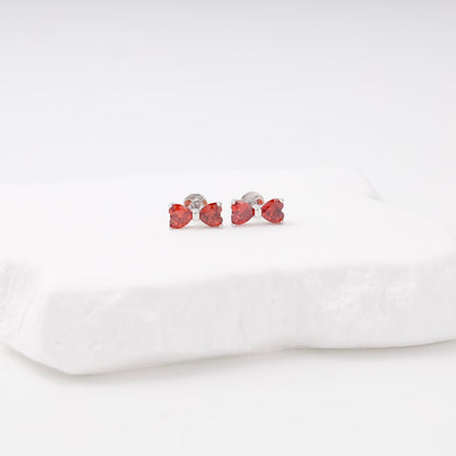 Silver 925 bow stud earrings with red cubic zirconia — Kabluchka