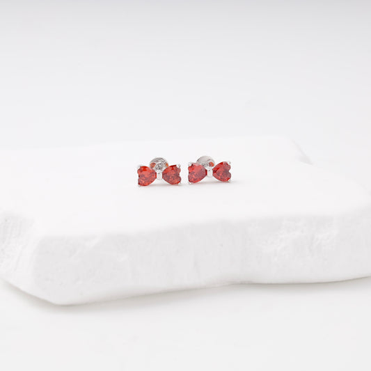 Silver 925 bow stud earrings with red cubic zirconia — Kabluchka