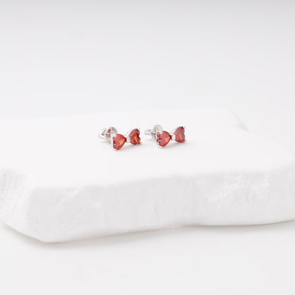 Red heart-cut cubic zirconia bow stud earrings — Kabluchka