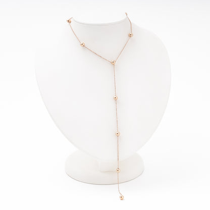 Rose gold ball station lariat necklace 14K — Kabluchka