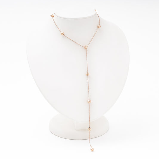 Rose gold ball station lariat necklace 14K — Kabluchka