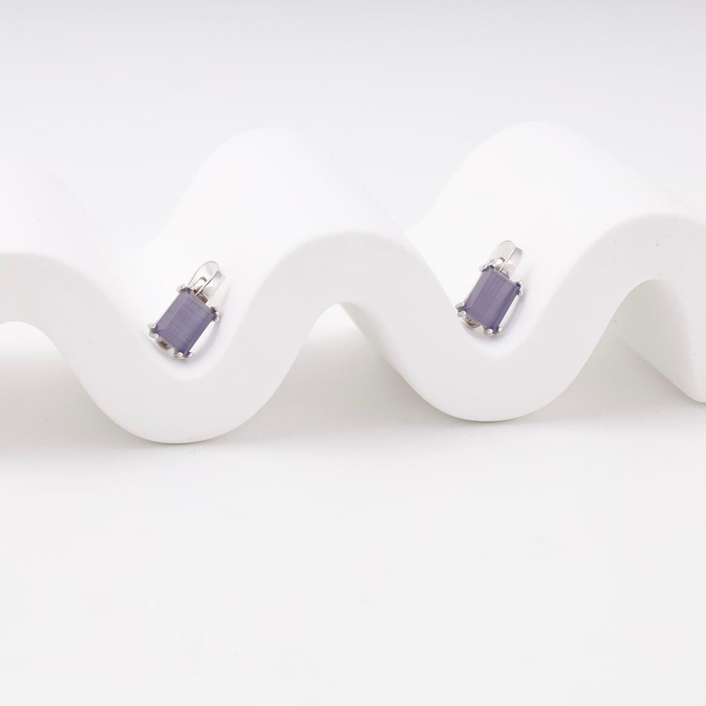 Rhodium-plated silver 925 ulexite earrings — Kabluchka