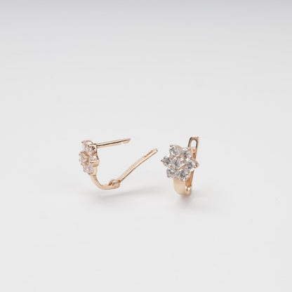 Rose gold 585 flower stud earrings with CZ prong setting - Kabluchka